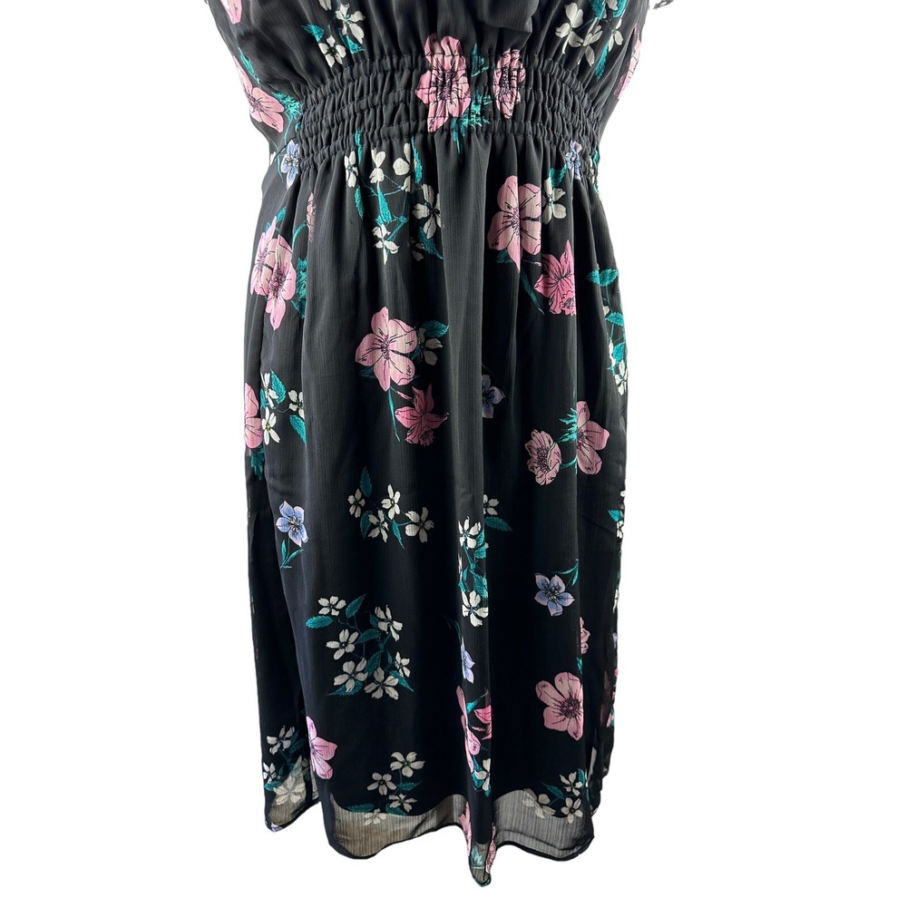 NWT Lane Bryant Floral Dress Blk Smocked Keyhole Chiffon Plus Size 24P 24 Petite - Picture 5 of 15